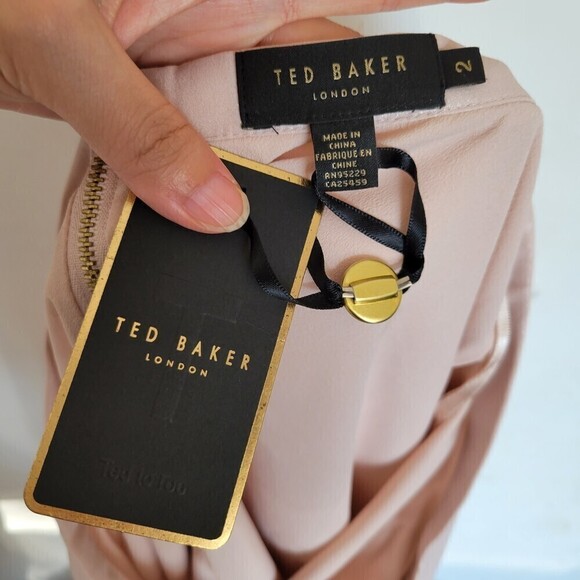 NEW Ted Baker London Pink Shimmery A-Line Gold Zipper Back Midi Modest Skirt 2 - Picture 11 of 12